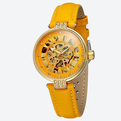 Montre Squelette Femme Automatique Cuir Cristaux