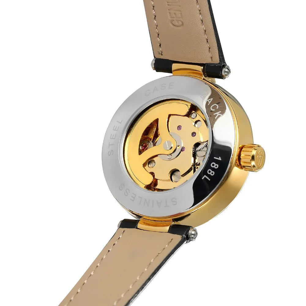 Montre Squelette Femme Automatique Cuir Cristaux