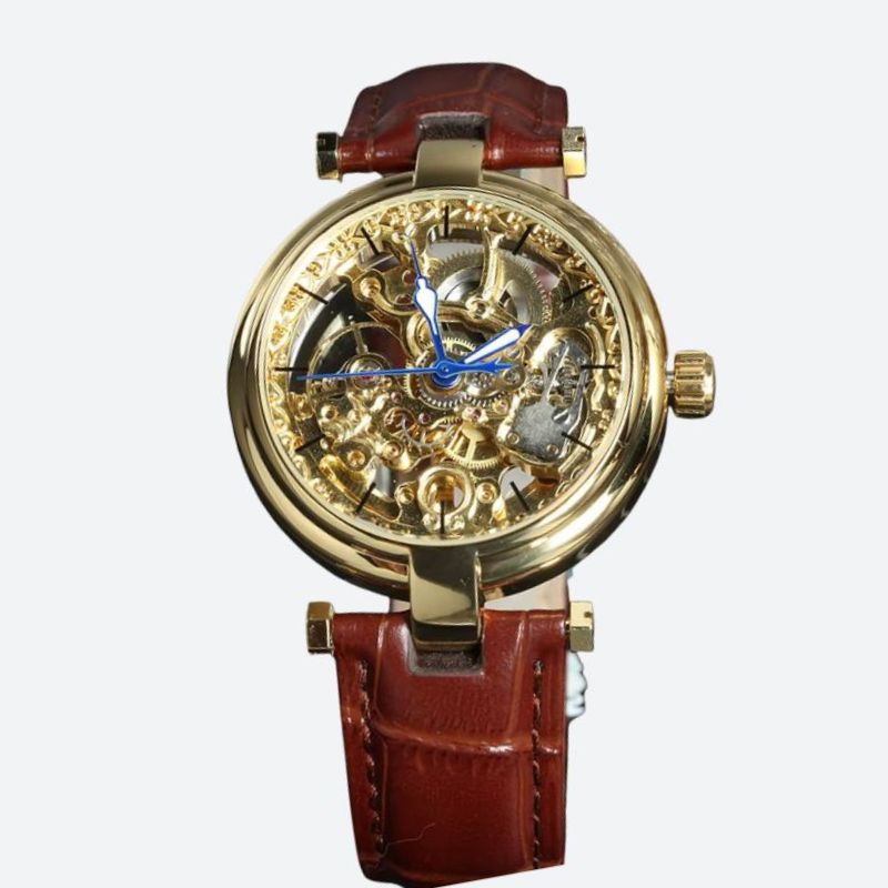 Montre Squelette Femme Automatique Cuir Marron