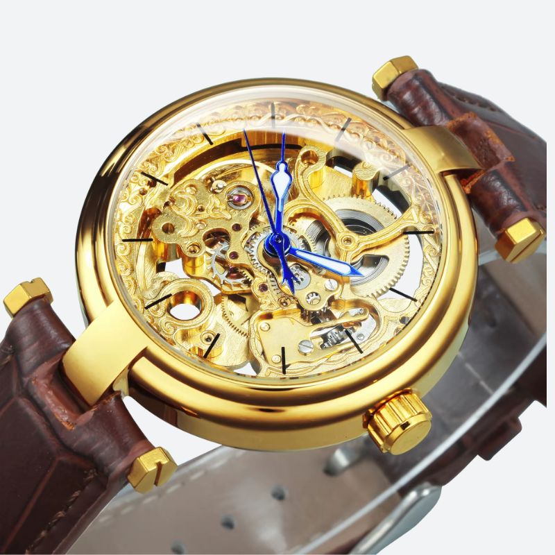 Montre Squelette Femme Automatique Cuir Marron