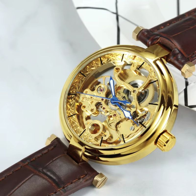 Montre Squelette Femme Automatique Cuir Marron