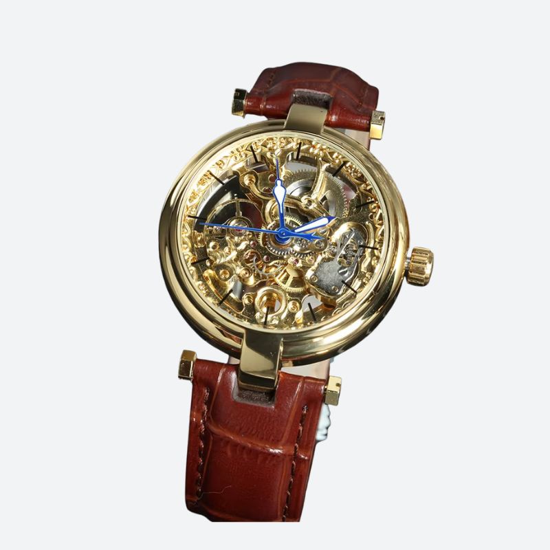 Montre Squelette Femme Automatique Cuir Marron