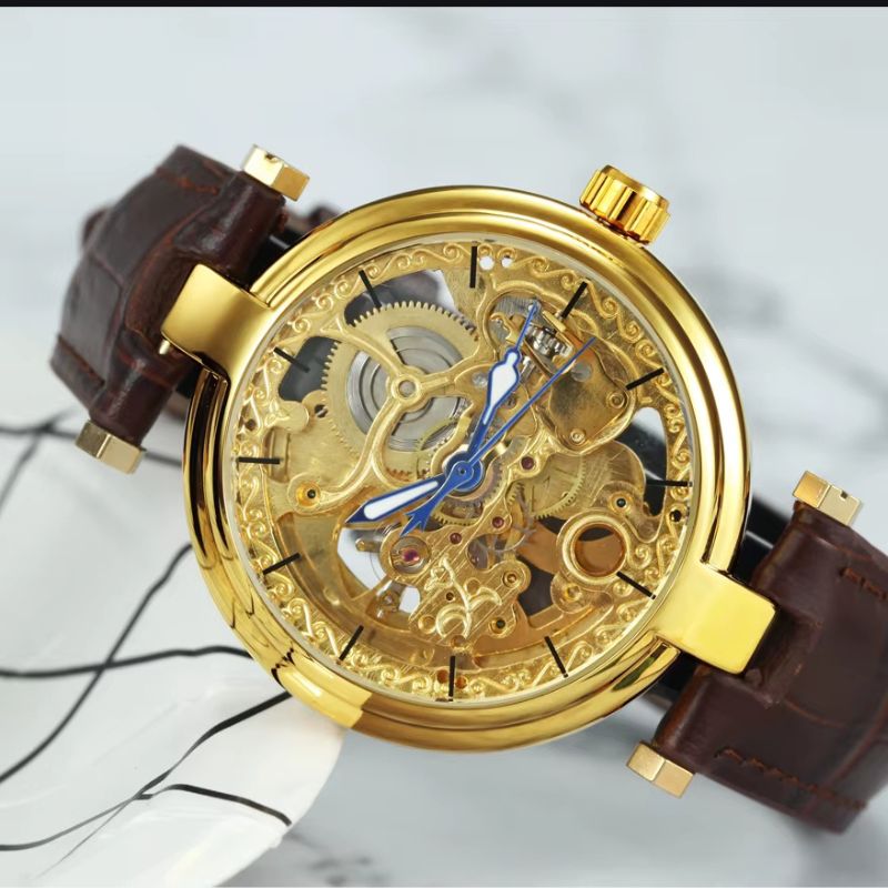 Montre Squelette Femme Automatique Cuir Marron