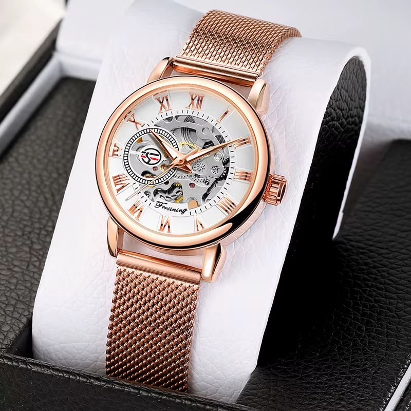 Montre Squelette Femme Automatique Maille Milanaise