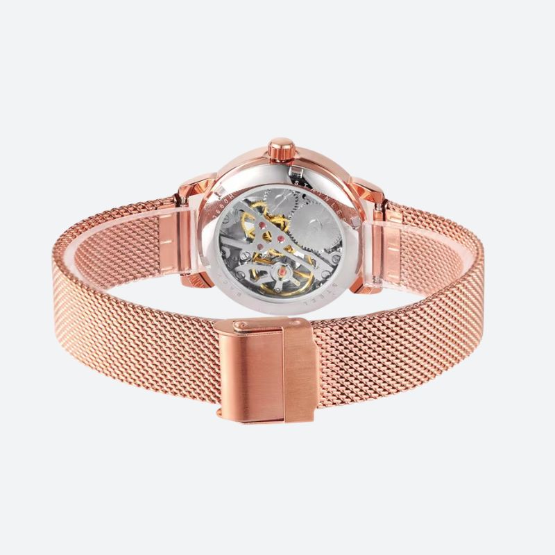 Montre Squelette Femme Automatique Maille Milanaise