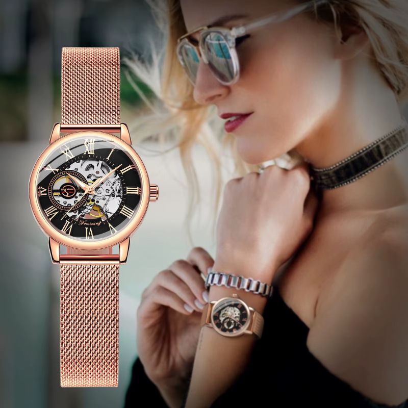Montre Squelette Femme Automatique Mécanisme Apparent