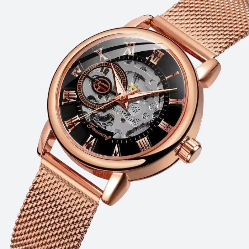Montre Squelette Femme Métal Automatique Maille Milanaise