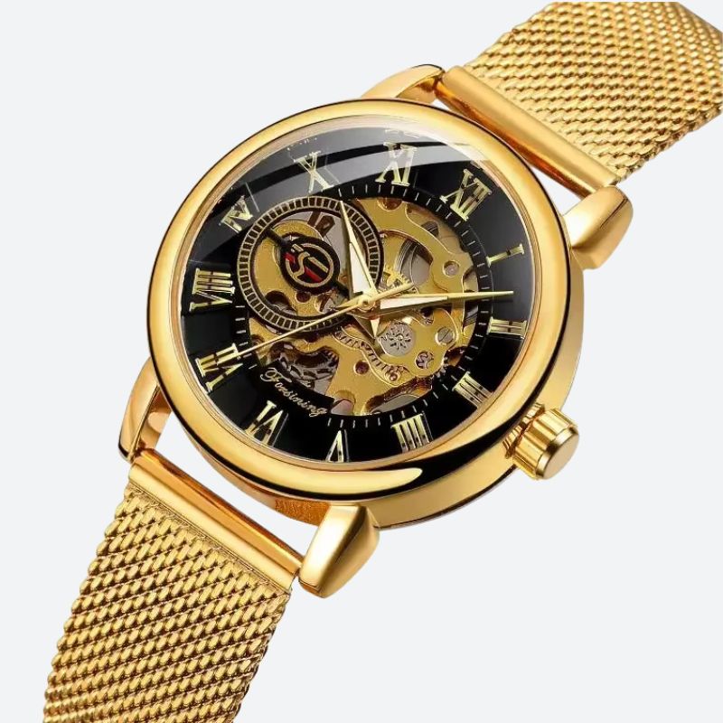 Montre Squelette Femme Métal Automatique Maille Milanaise