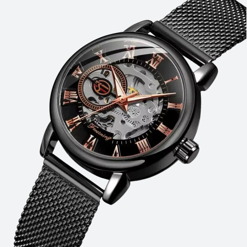 Montre Squelette Femme Métal Automatique Maille Milanaise