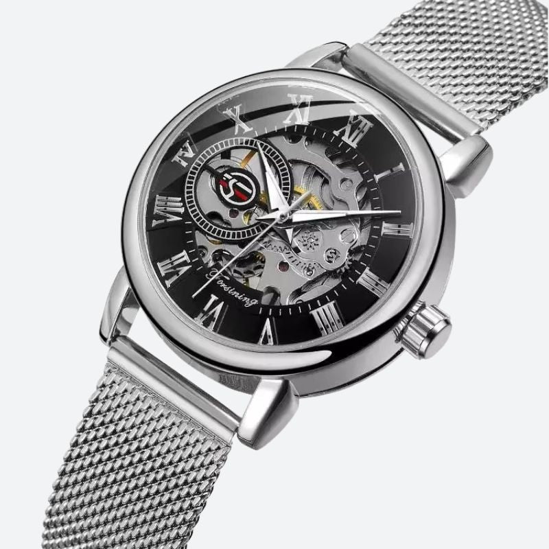 Montre Squelette Femme Métal Automatique Maille Milanaise