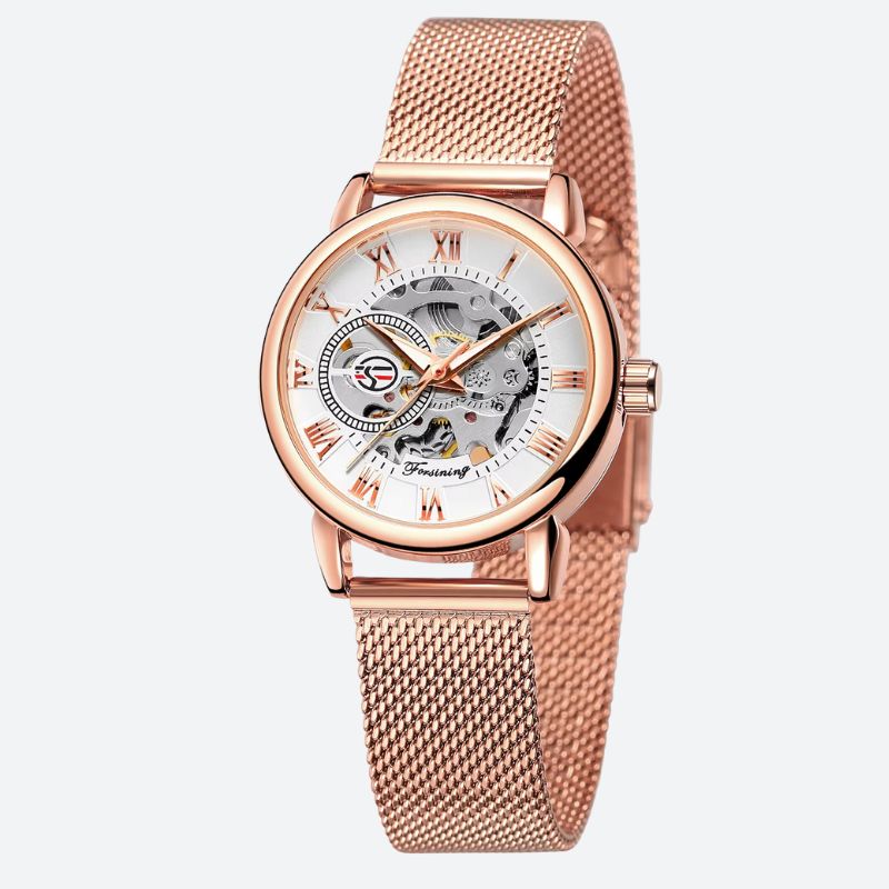 Montre Squelette Femme Ronde Métal Brossé