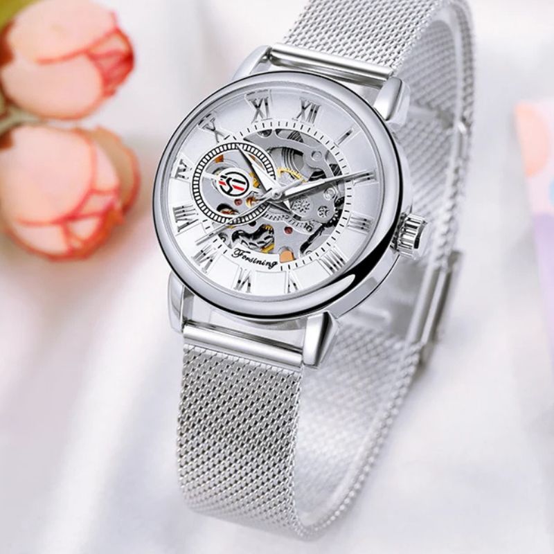 Montre Squelette Femme Ronde Métal Brossé
