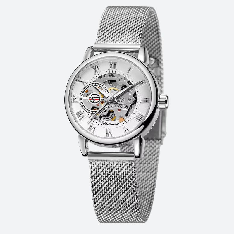 Montre Squelette Femme Ronde Métal Brossé