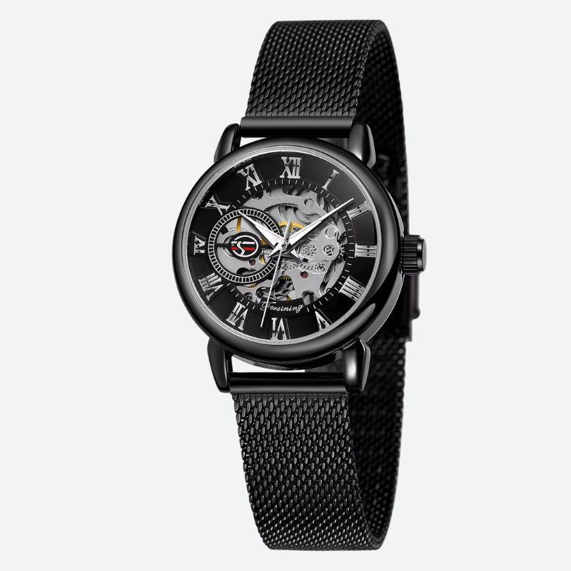 Montre Squelette Femme Ronde Métal Brossé