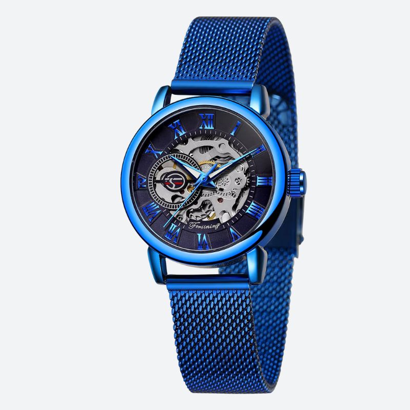 Montre Squelette Femme Ronde Métal Brossé