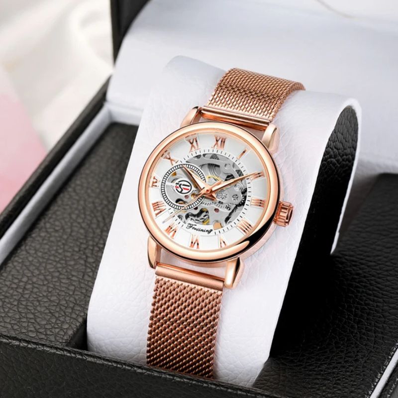 Montre Squelette Femme Ronde Métal Brossé