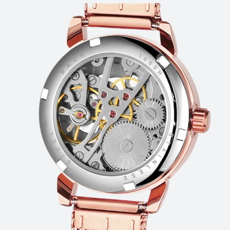 Montre Squelette Femme Ronde Métal Brossé