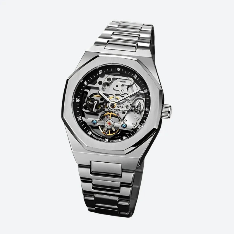 Montre Squelette Homme Automatique Acier Brossé Contemporain
