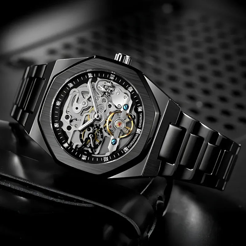 Montre Squelette Homme Automatique Acier Brossé Contemporain