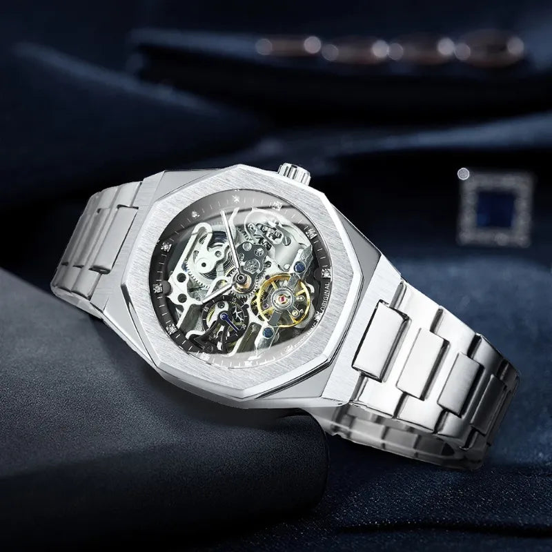 Montre Squelette Homme Automatique Acier Brossé Contemporain