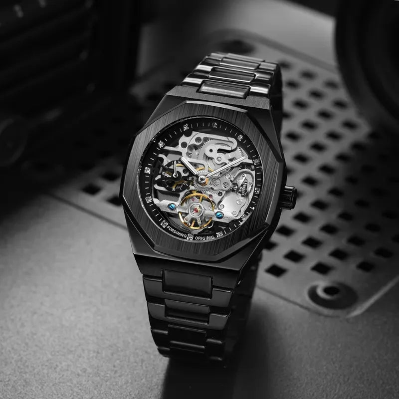 Montre Squelette Homme Automatique Acier Brossé Contemporain