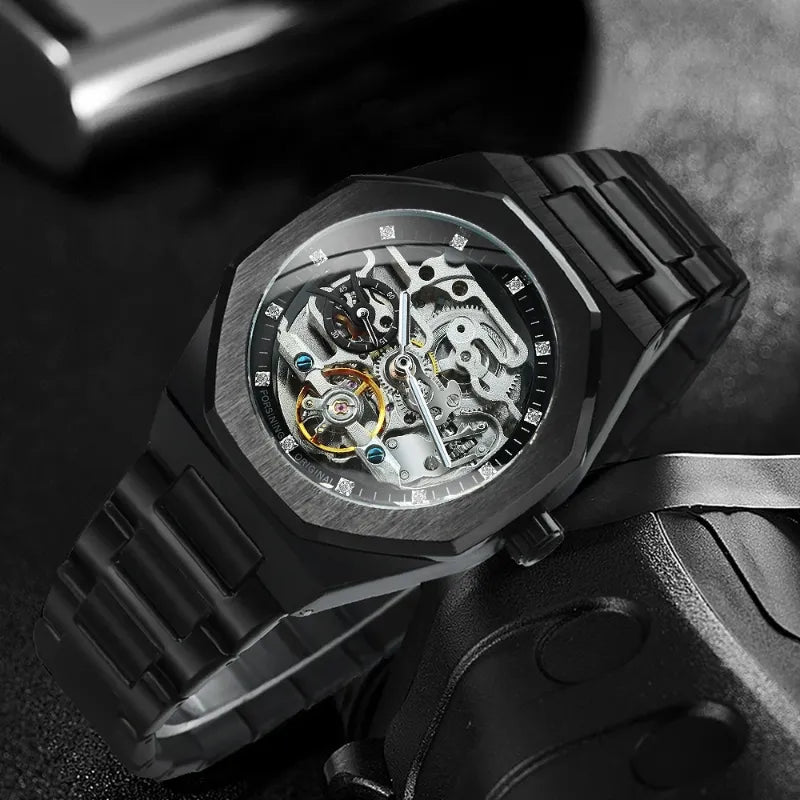 Montre Squelette Homme Automatique Acier Brossé Contemporain