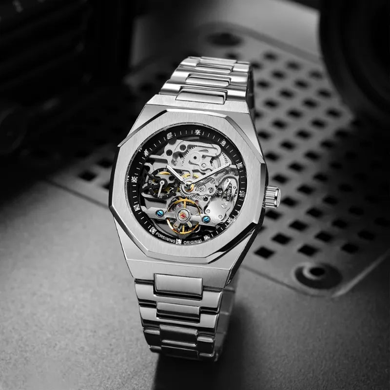 Montre Squelette Homme Automatique Acier Brossé Contemporain