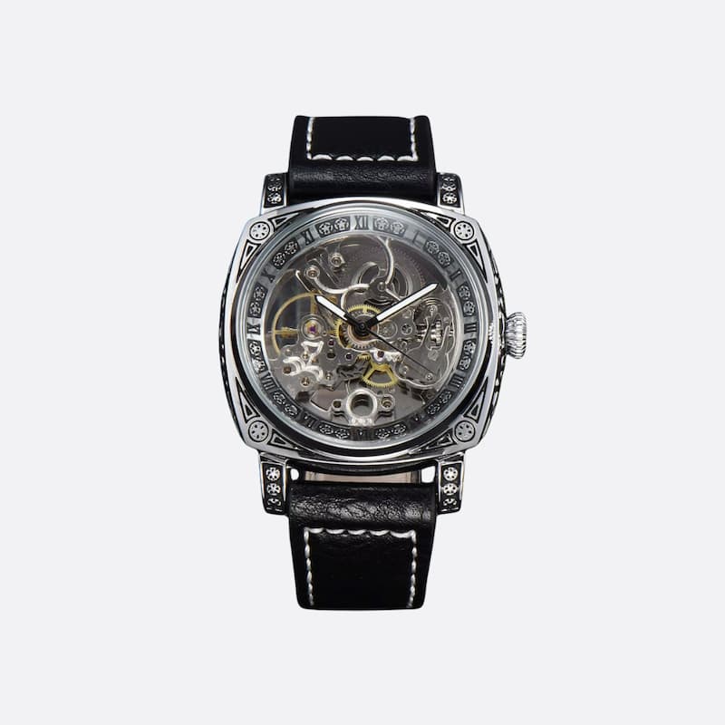 Montre Squelette Homme Automatique Design Gravé