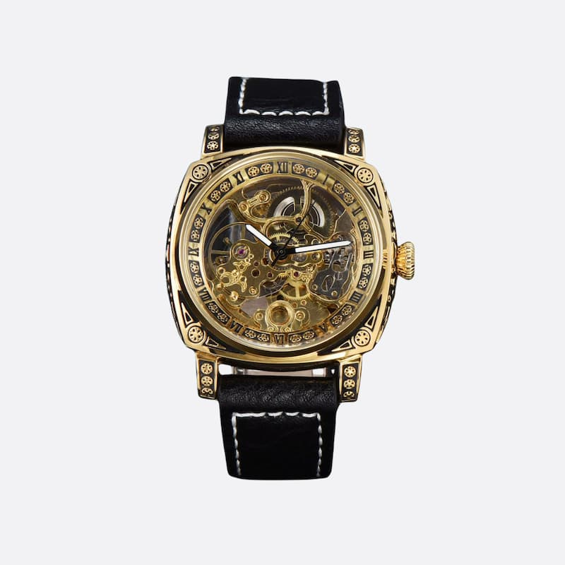 Montre Squelette Homme Automatique Design Gravé