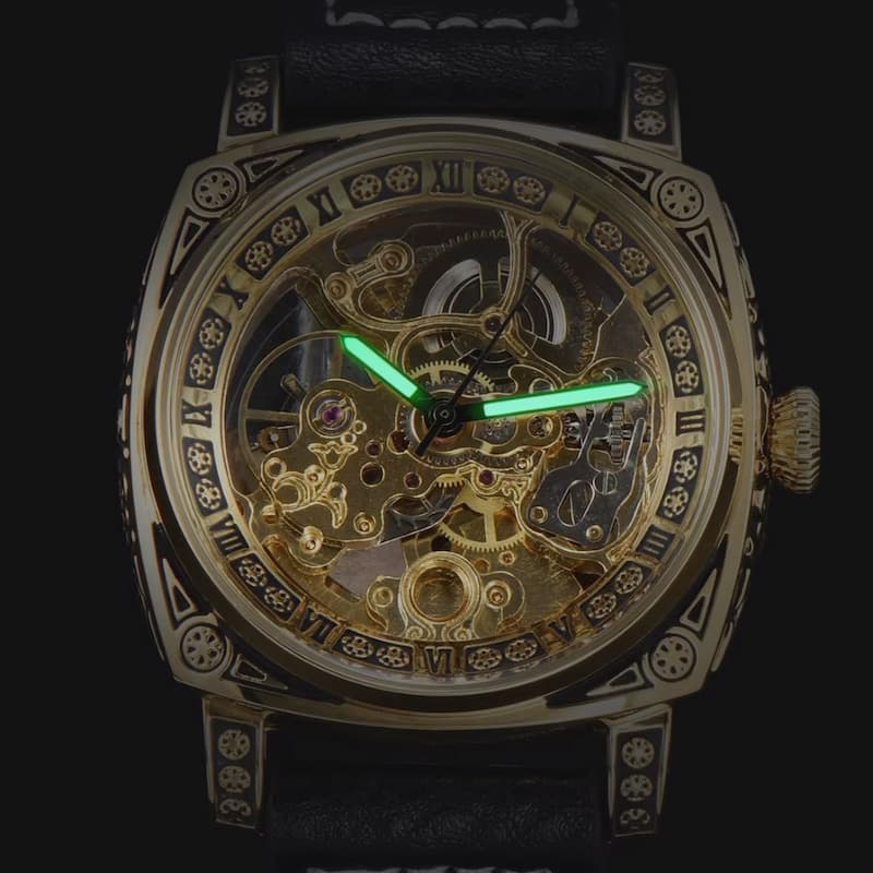 Montre Squelette Homme Automatique Design Gravé