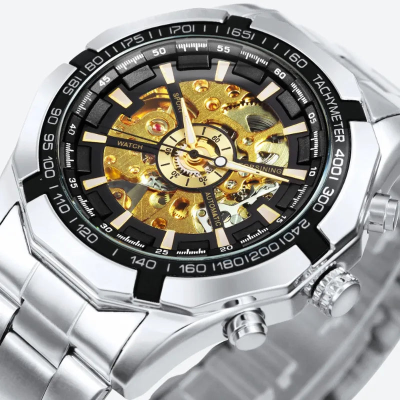 Montre Squelette Homme Automatique Look Sportif Tachymètre