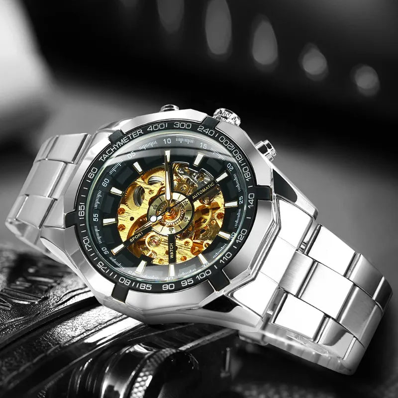 Montre Squelette Homme Automatique Look Sportif Tachymètre