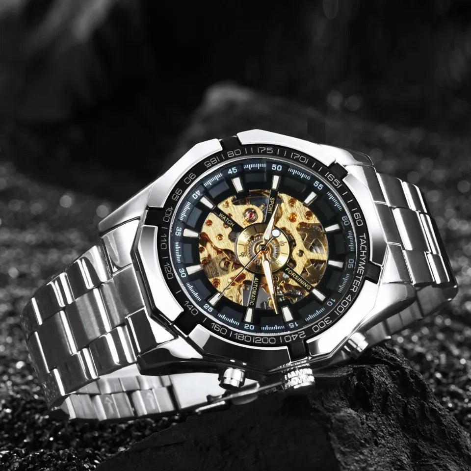 Montre Squelette Homme Automatique Look Sportif Tachymètre