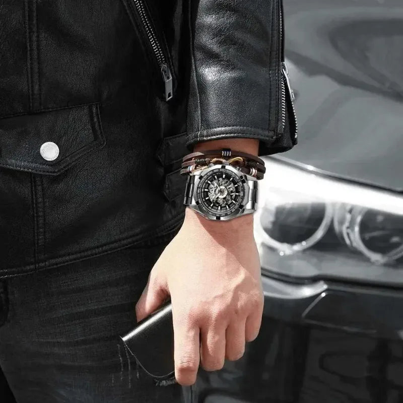 Montre Squelette Homme Automatique Look Sportif Tachymètre