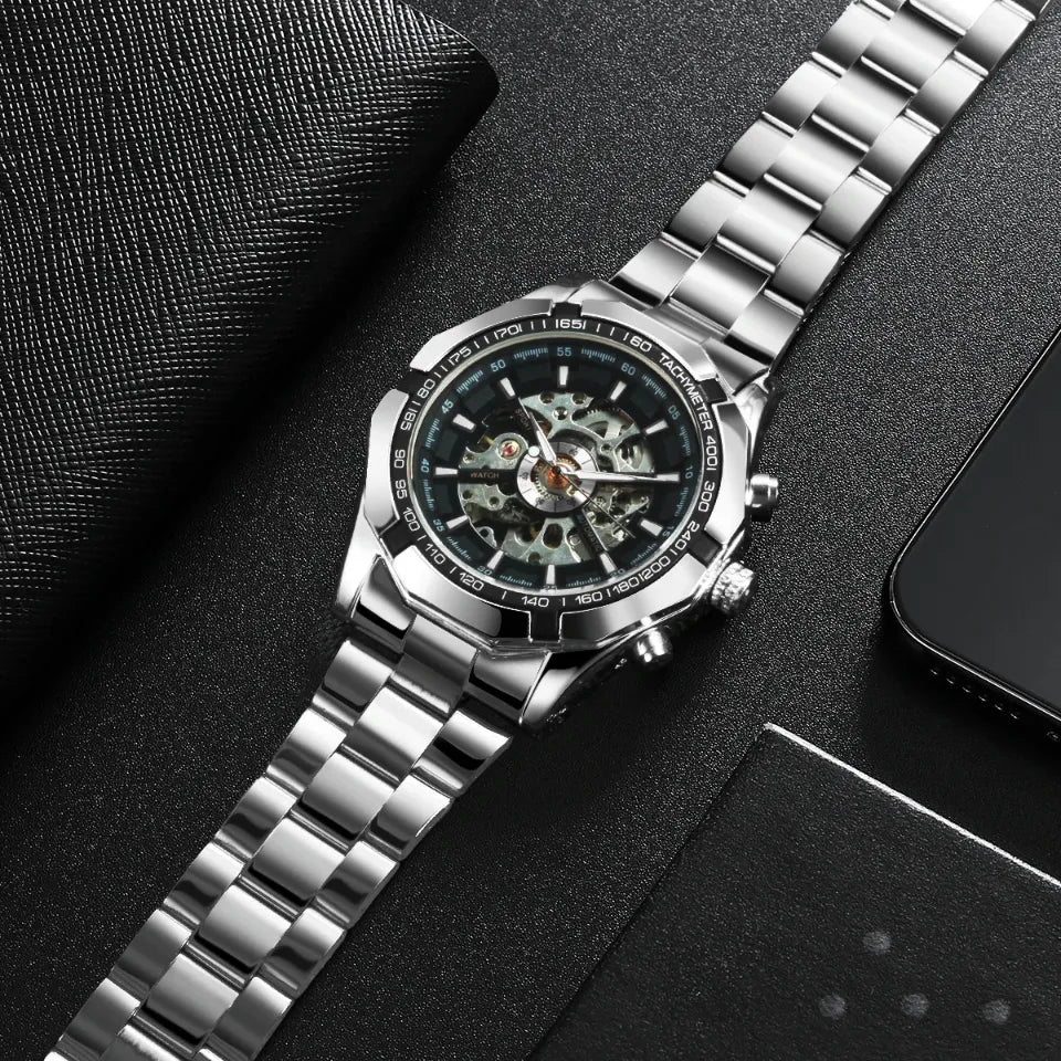 Montre Squelette Homme Automatique Look Sportif Tachymètre