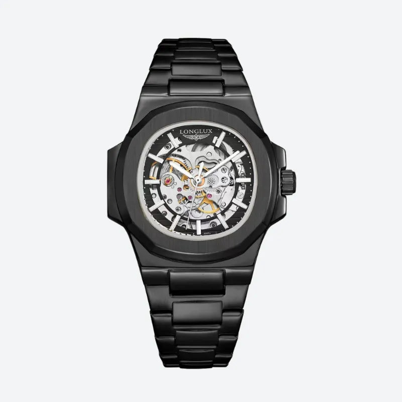 Montre Squelette Homme Automatique Mécanisme Apparent Acier