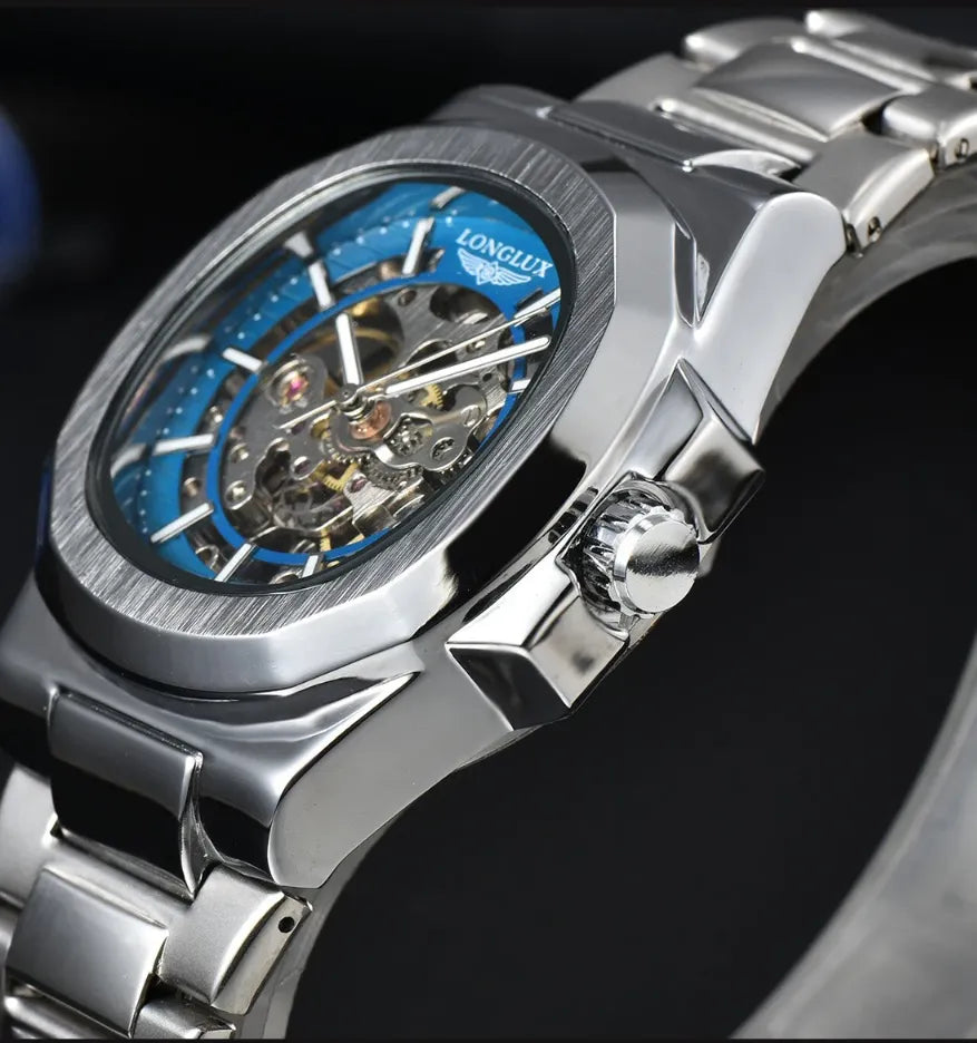 Montre Squelette Homme Automatique Mécanisme Apparent Acier