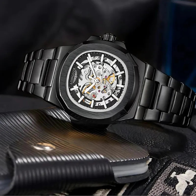 Montre Squelette Homme Automatique Mécanisme Apparent Acier