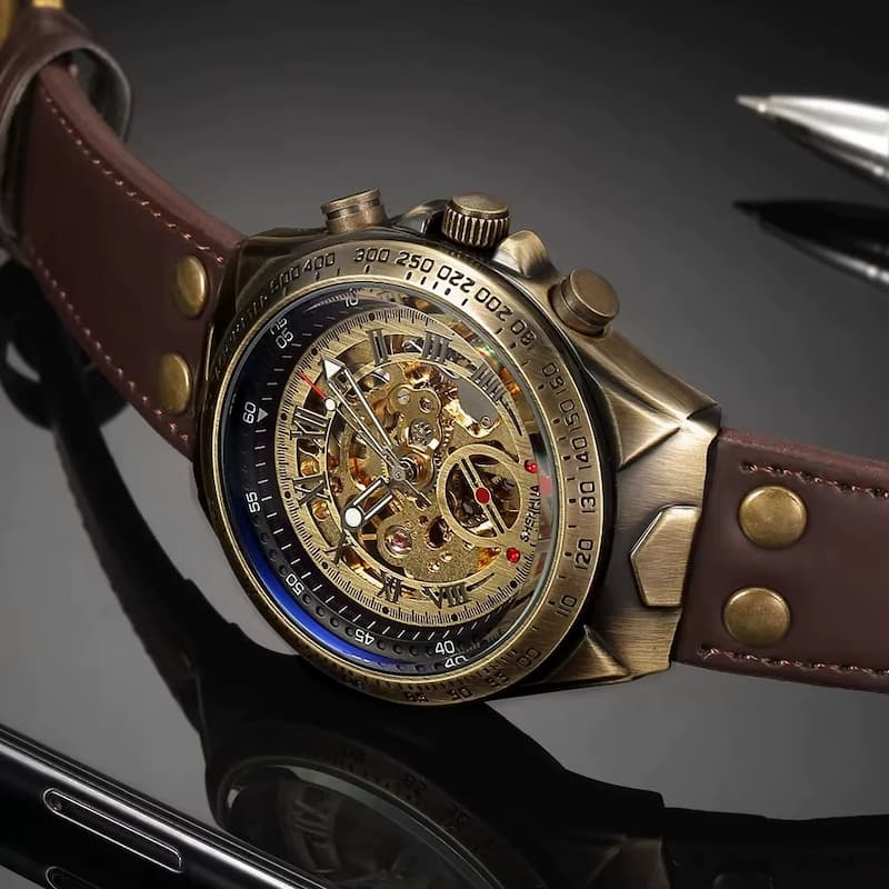 Montre Squelette Homme Bronze Automatique Vintage