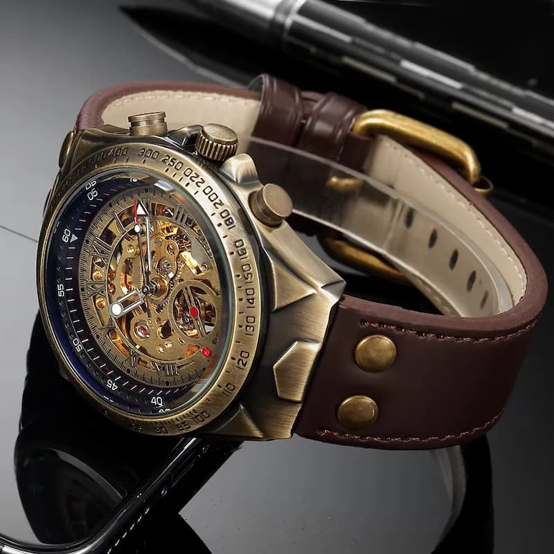 Montre Squelette Homme Bronze Automatique Vintage