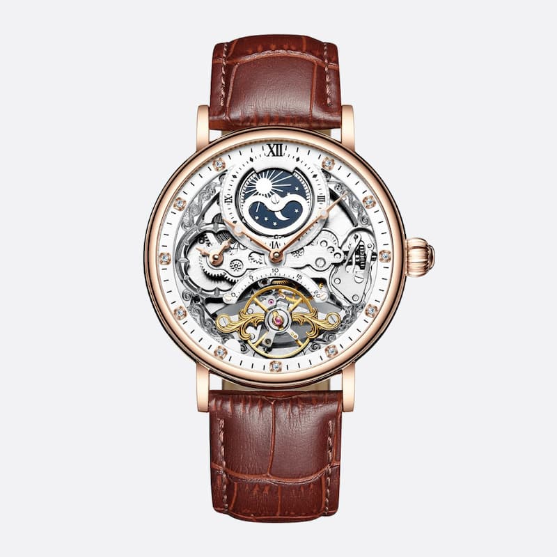 Montre Squelette Homme Tourbillon et Phase de Lune