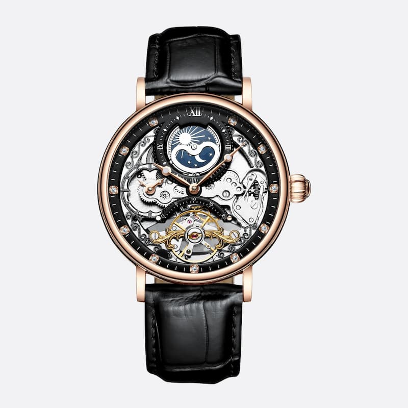 Montre Squelette Homme Tourbillon et Phase de Lune