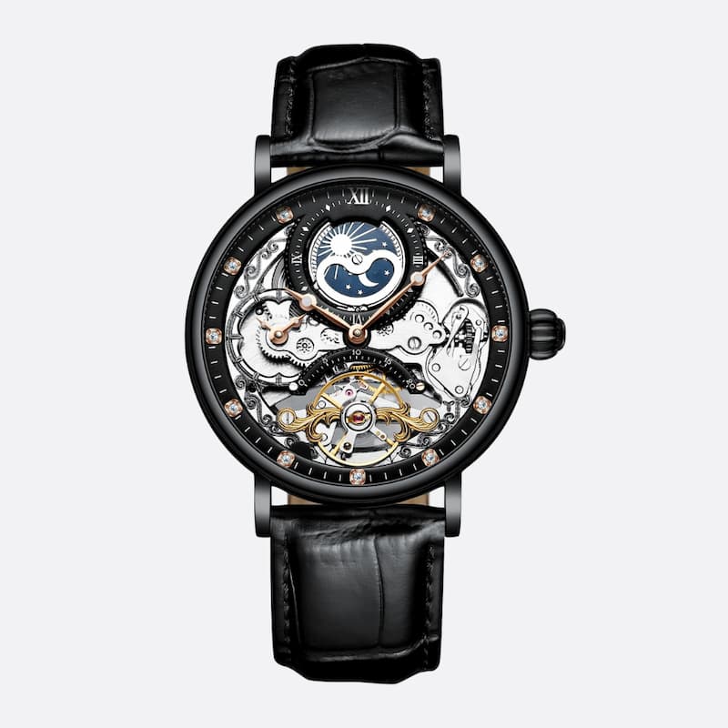 Montre Squelette Homme Tourbillon et Phase de Lune