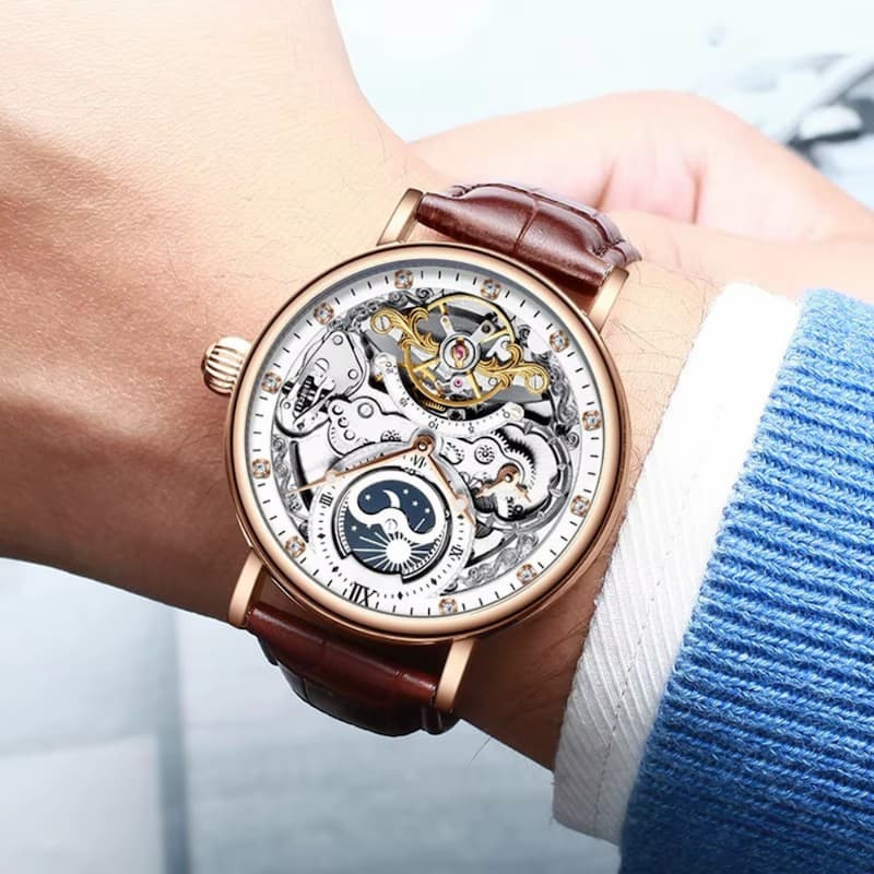 Montre Squelette Homme Tourbillon et Phase de Lune