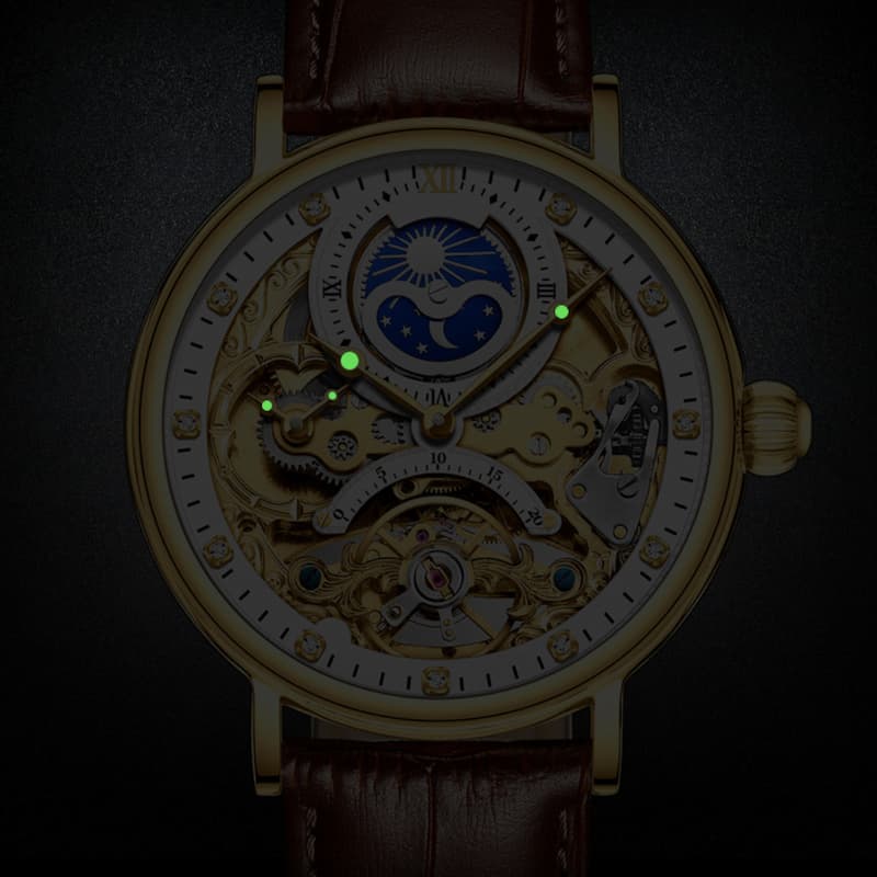 Montre Squelette Homme Tourbillon et Phase de Lune