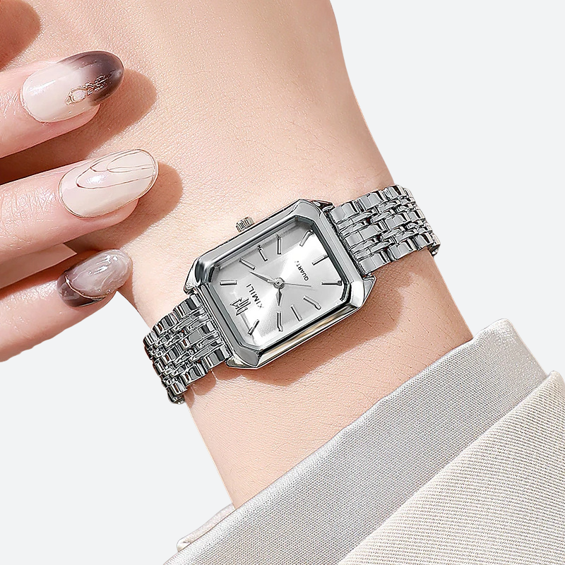 Montre Vintage Femme Rectangle Métal Argenté