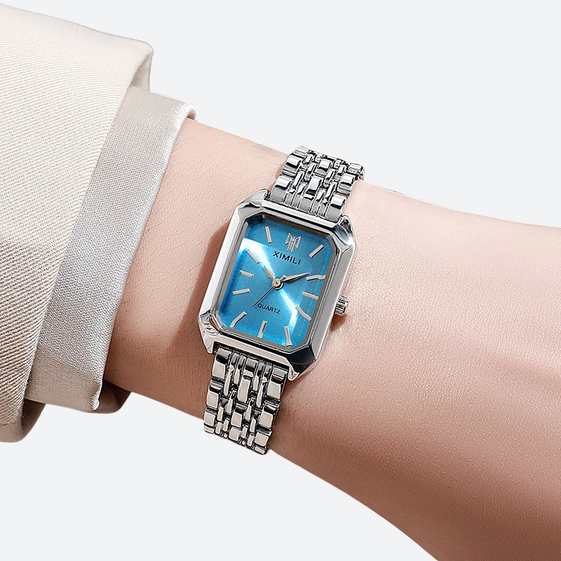 Montre Vintage Femme Rectangle Métal Argenté