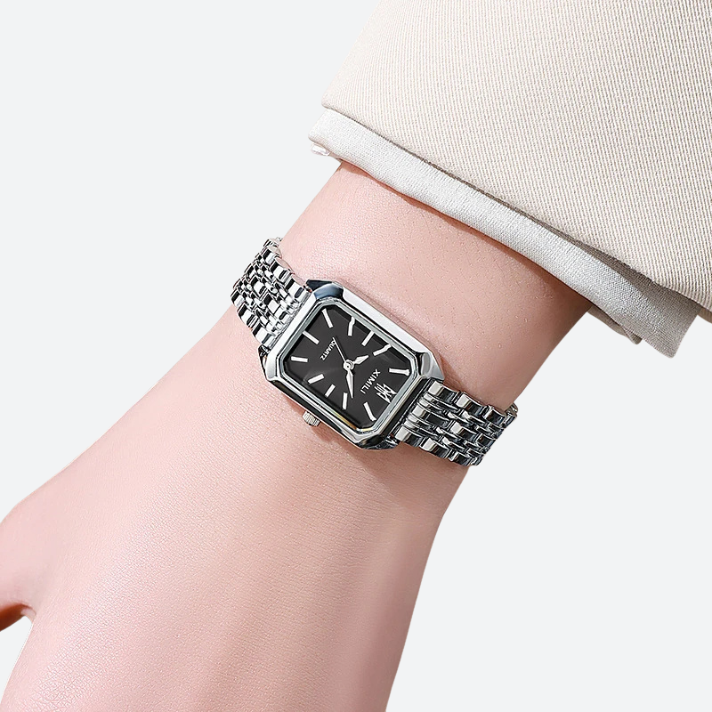 Montre Vintage Femme Rectangle Métal Argenté