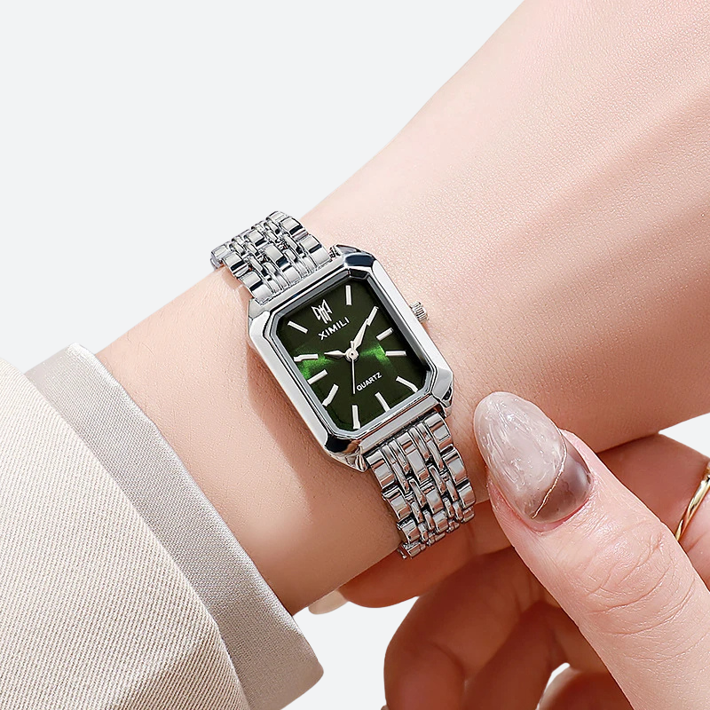 Montre Vintage Femme Rectangle Métal Argenté