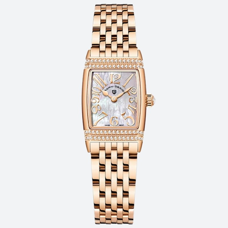 Montre Vintage Femme Rectangulaire Argent et Nacre